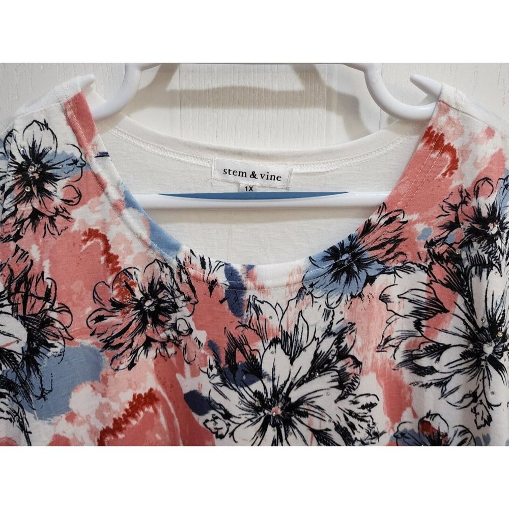 NEW Stem & Vine Womens Short Sleeve Round Neck Tee Shirt Top Floral Plus Size 1X - Picture 2 of 10